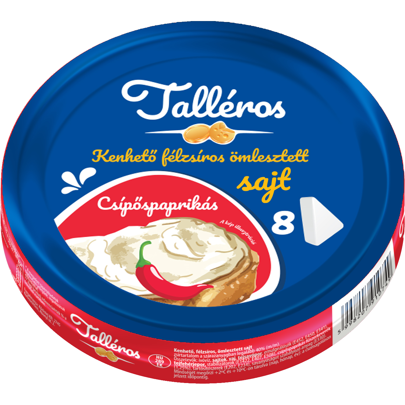 Talléros csípős paprikás kenhető, zsíros, ömlesztett sajt 8 db 140 g