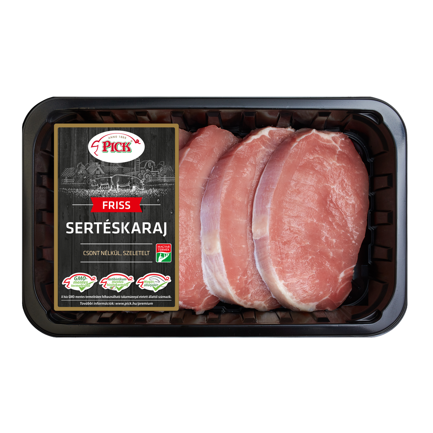 PICK friss SERTÉSKARAJ SZELET CSONT NÉLKÜL 500g GMO mentes, csomagolt