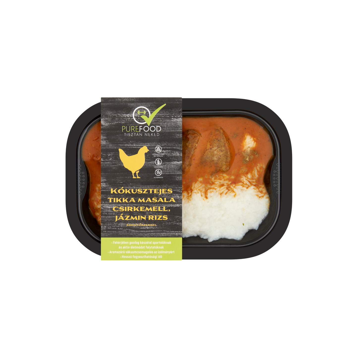 Purefood kókusztejes tikka masala csirkemell, jázmin rizs édesítőszerrel 350 g