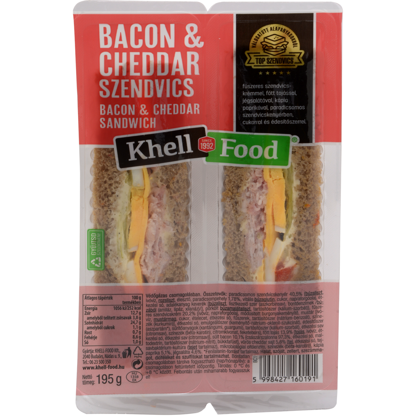 Bacon&Cheddar szendvics 195g