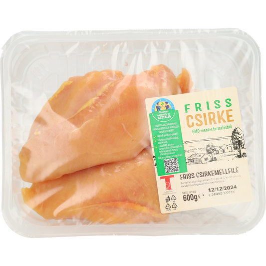 Gazdától az asztalig friss csirkemellfilé, GMO-mentes termelésből, védőgázas csomagolásban, 600 g