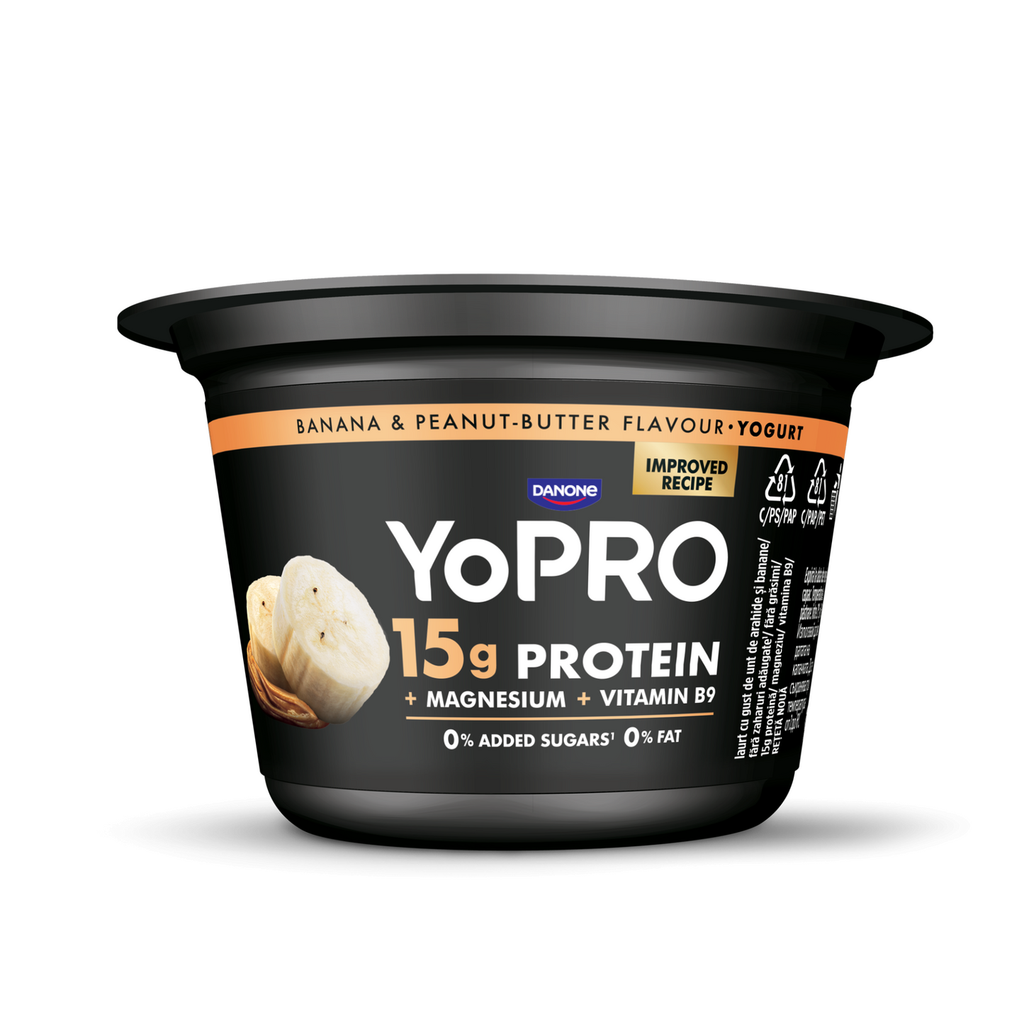 Danone YoPro banános sovány joghurt földimogyoró aromával, édesítőszerekkel 160 g