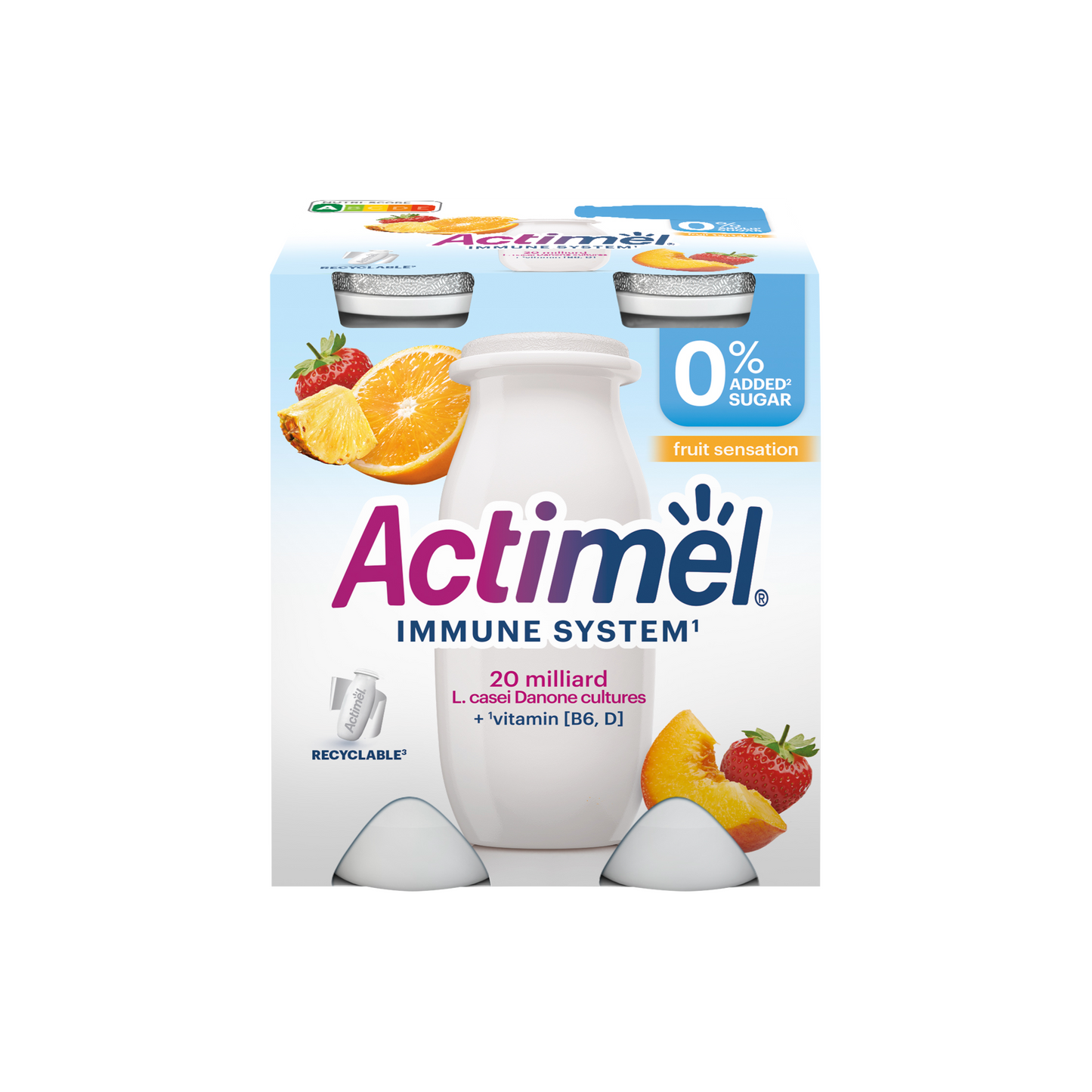 Danone Actimel vegyes gyümölcsízű sovány joghurtalapú ital B6- és D-vitaminnal 4 x 100 g (400 g)