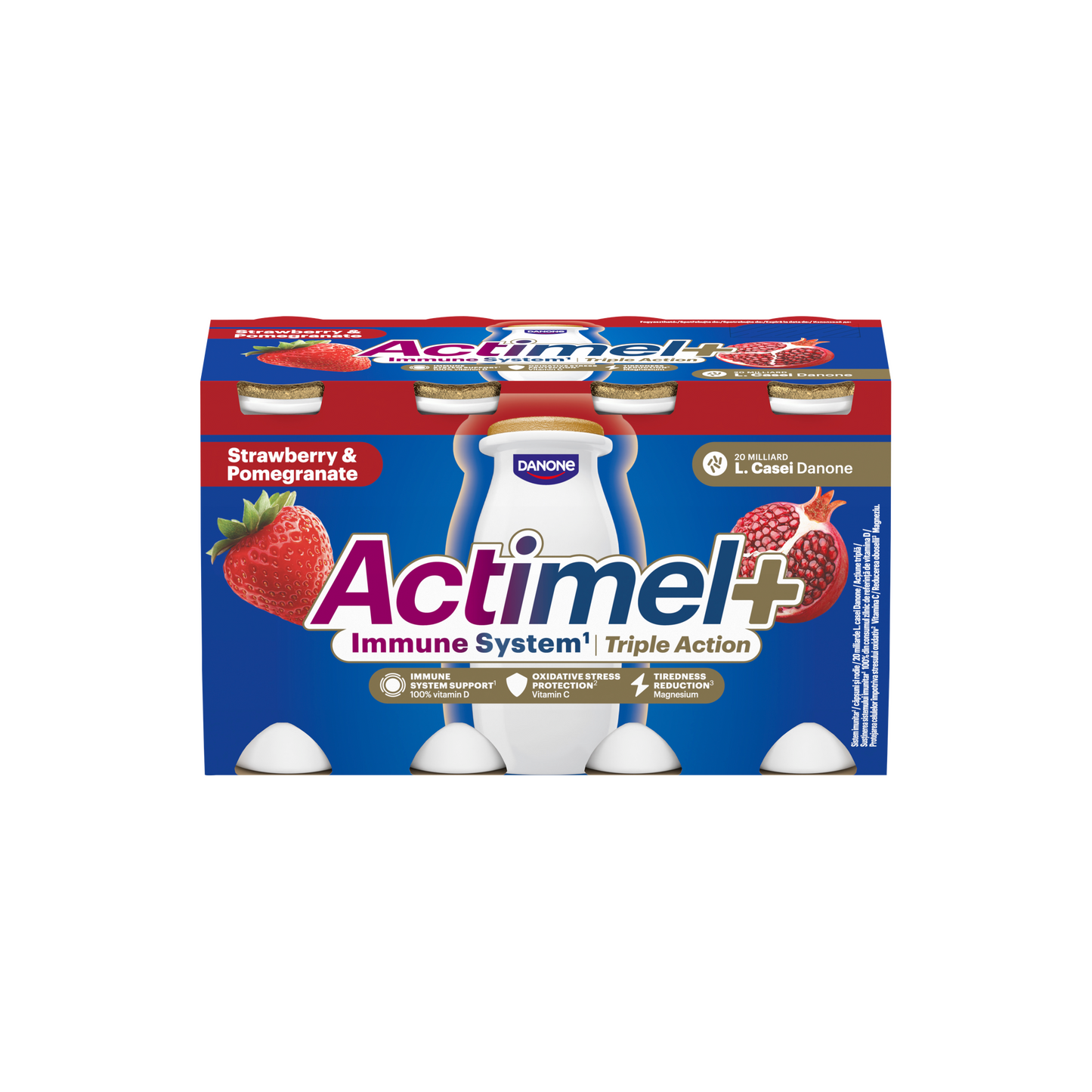Danone Actimel+ eper- és gránátalmaízű zsírszegény joghurtalapú ital 8 x 100 g (800 g)