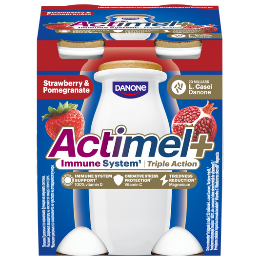 Danone Actimel+ eper- és gránátalmaízű zsírszegény joghurtalapú ital 4 x 100 g (400 g)