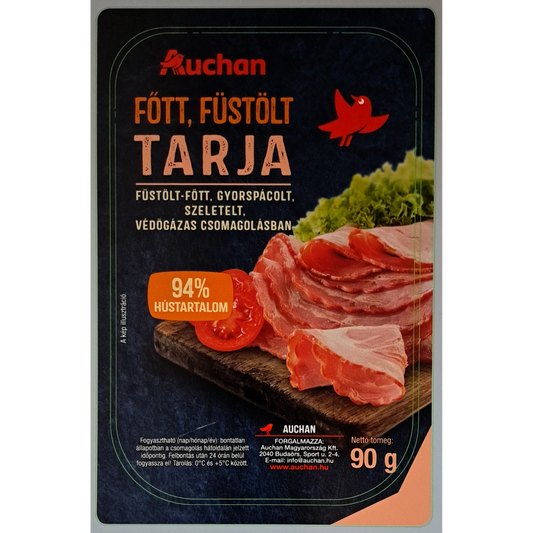 AUCHAN füstölt főtt tarja 90g szeletelt védőgázas