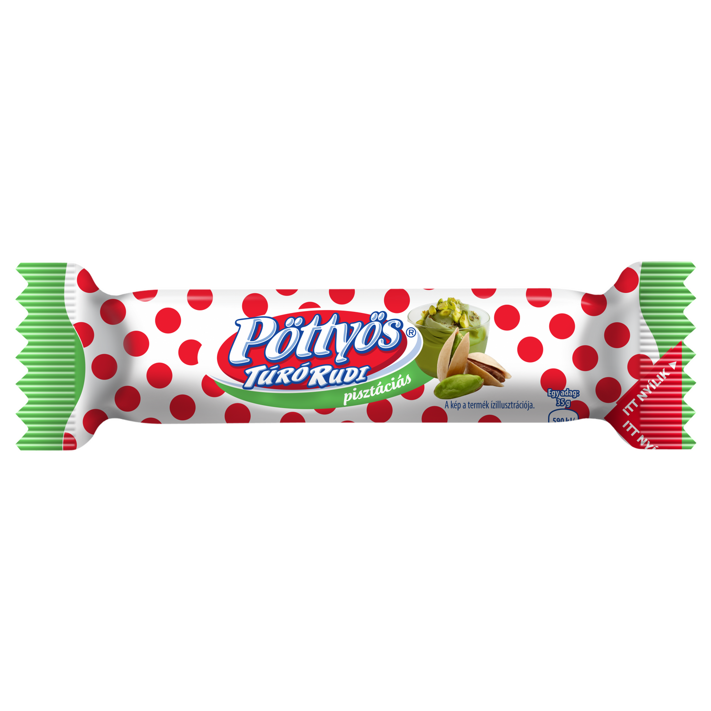 Pöttyös Túró Rudi pisztáciás túródesszert kakaós étbevonattal, pisztáciás töltelékkel 35 g