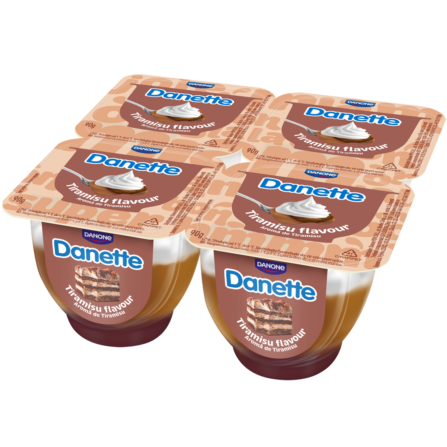 Danette tiramisuízű réteges tejdesszert, kávé- és csokoládé ízű rétegekkel 4 x 90 g (360 g)