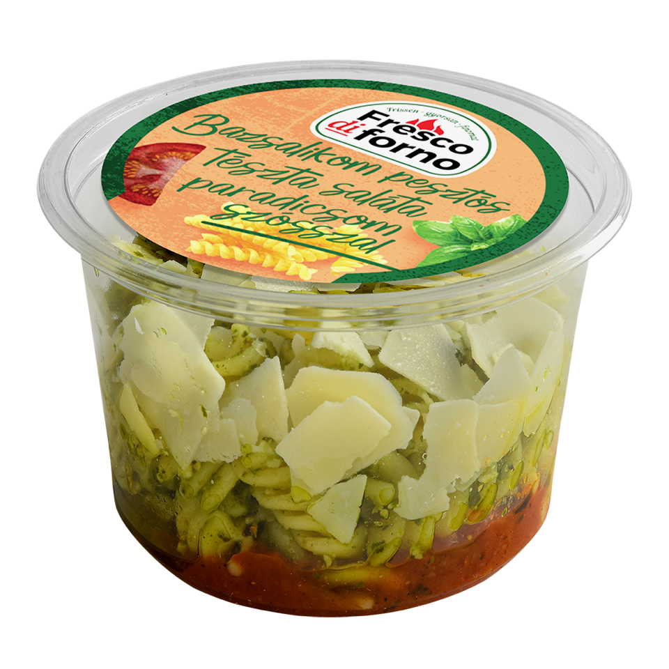 Bazsalikomos pesztós tészta saláta paradicsom szósszal 220g