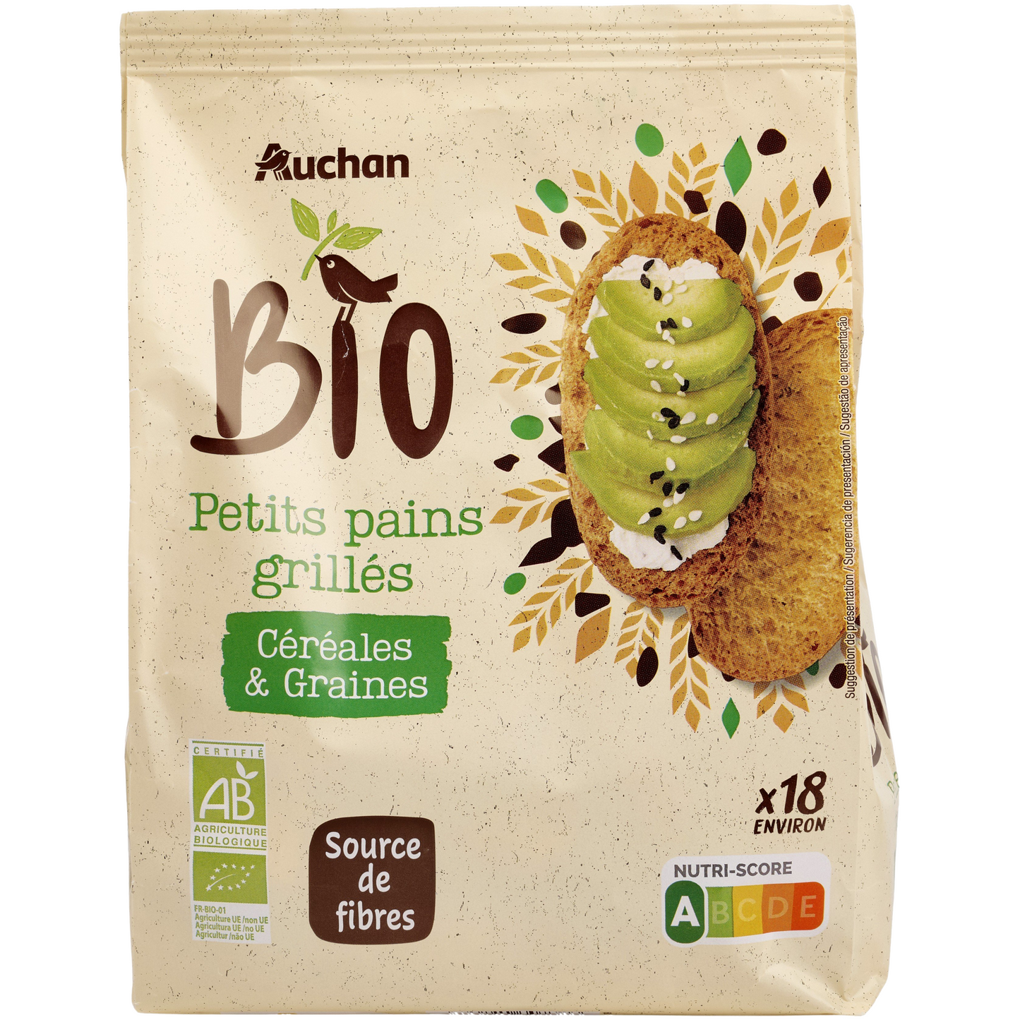 Auchan Kedvenc BIO mini pirítós szeletek gabonafélékkel és magvakkal 225 g