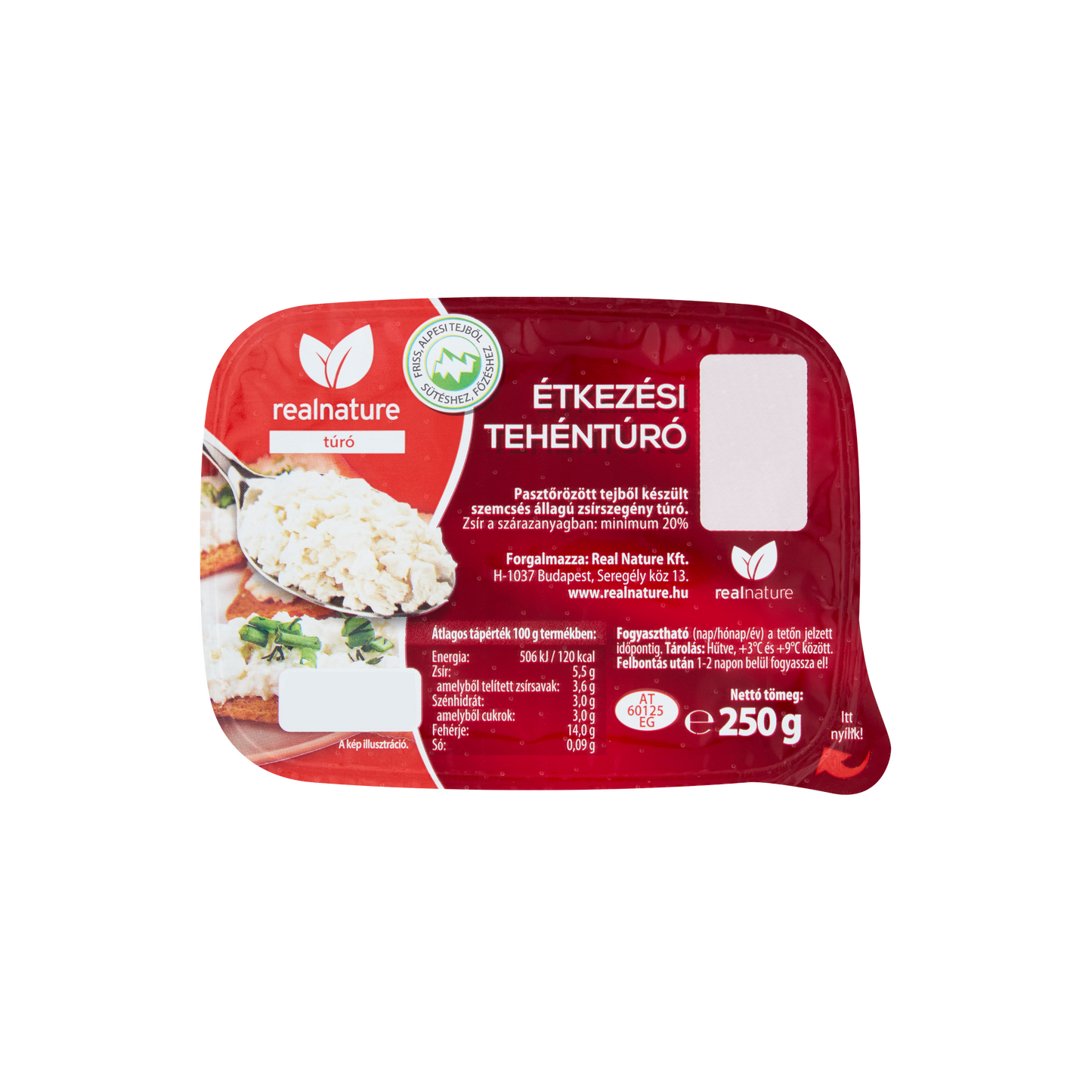 Real Nature zsírszegény étkezési tehéntúró 250 g