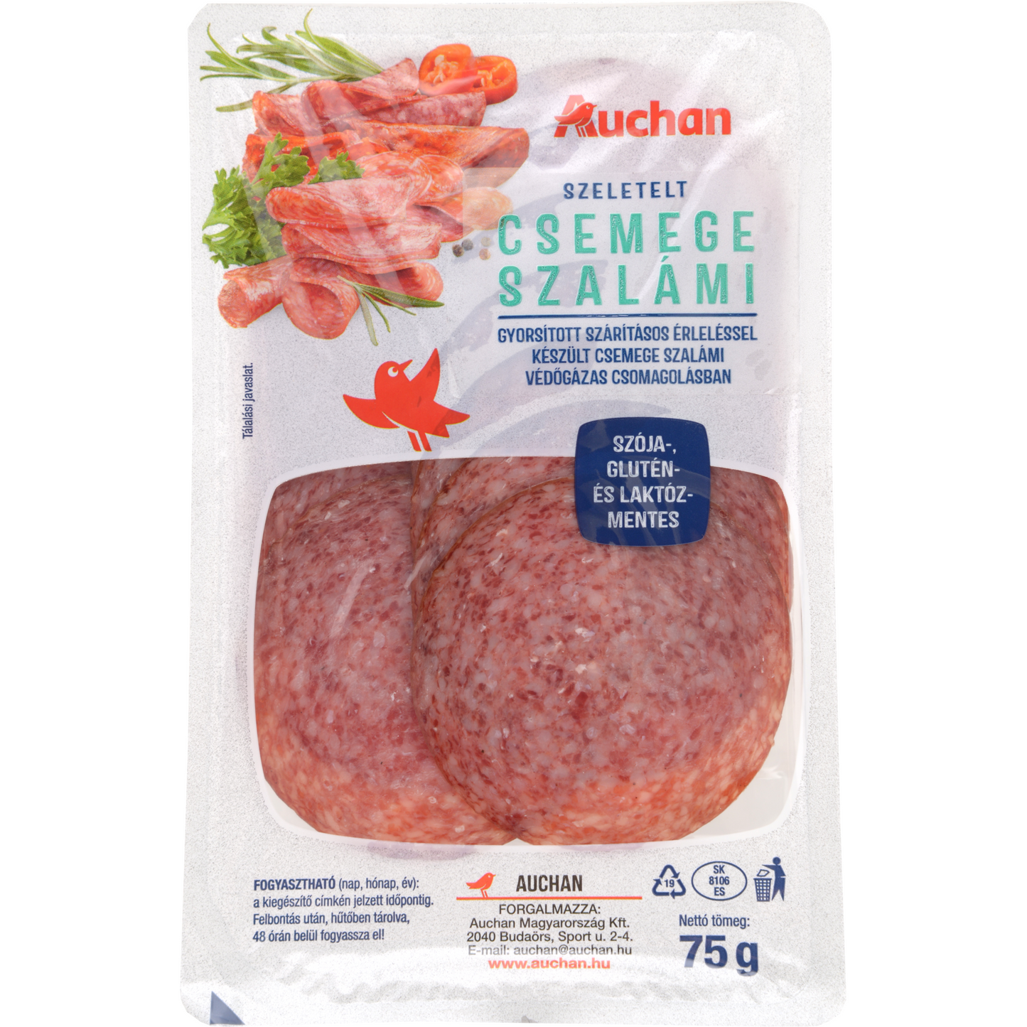 Auchan Kedvenc Csemege szalámi szeletelt 75 g