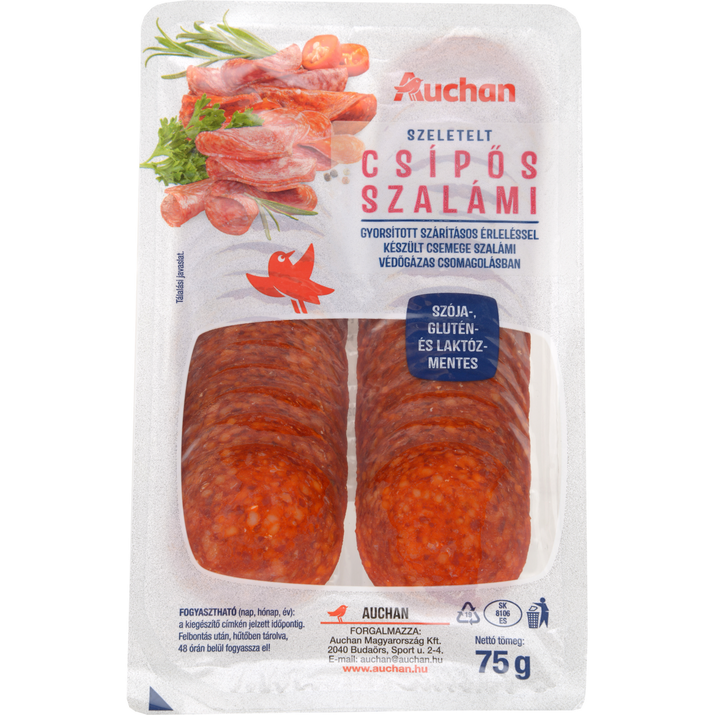 Auchan Kedvenc Csípős szalámi szeletelt 75 g