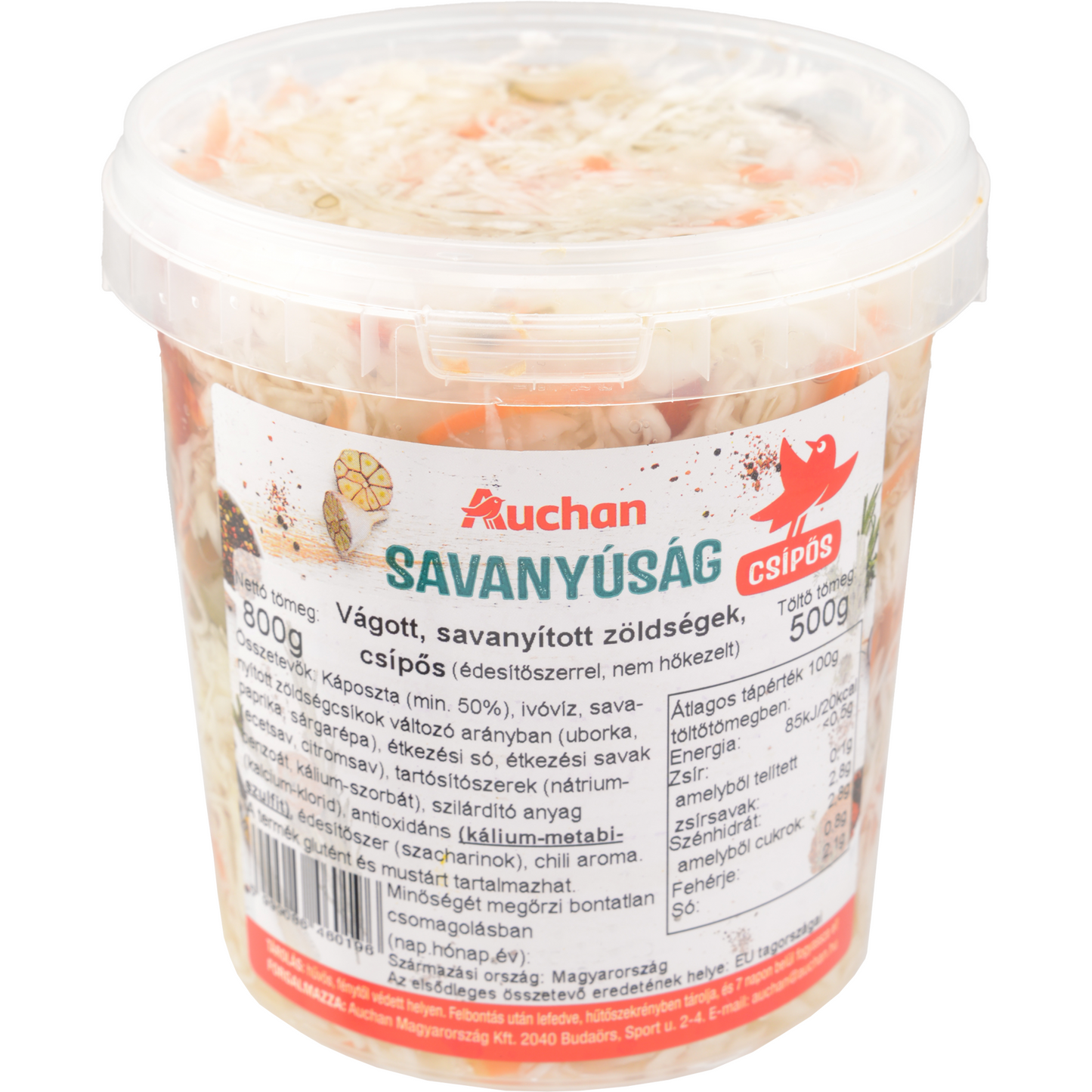 Auchan Kedvenc vegyes savanyúság, csípős, vödrös 500 g