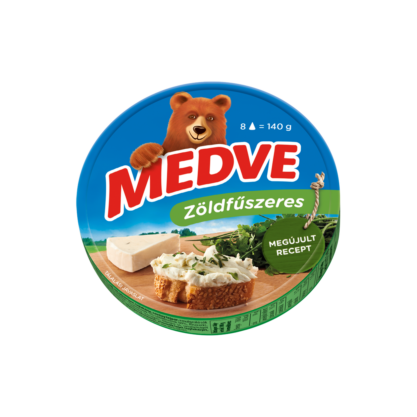 Medve zöldfűszeres kenhető, félzsíros ömlesztett sajt 8 x 17,5 g (140 g)