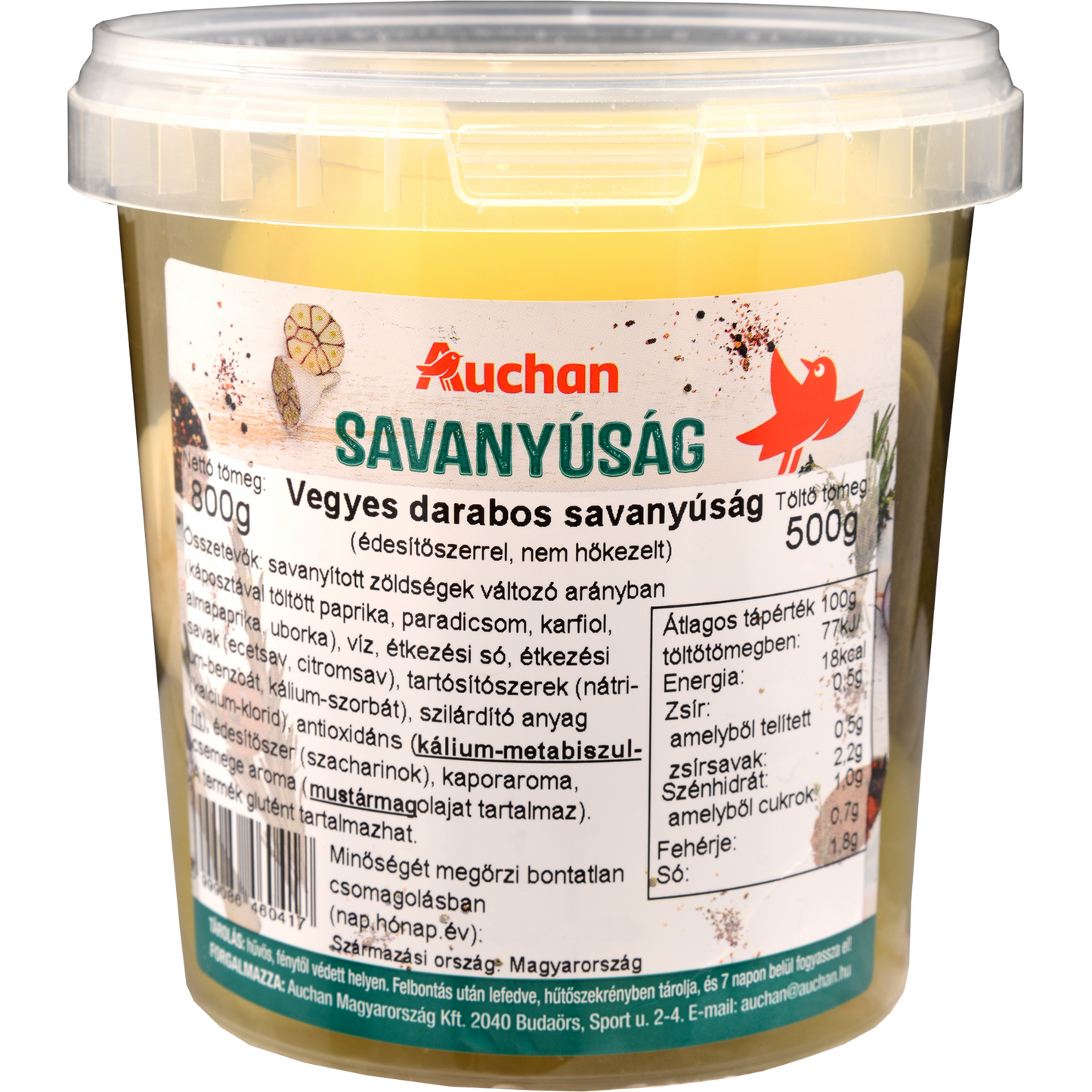 Auchan Kedvenc vegyes darabos savanyúság, vödrös 500 g