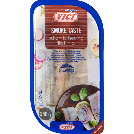 Vici füstölt ízű atlanti heringfilé olajban 240 g