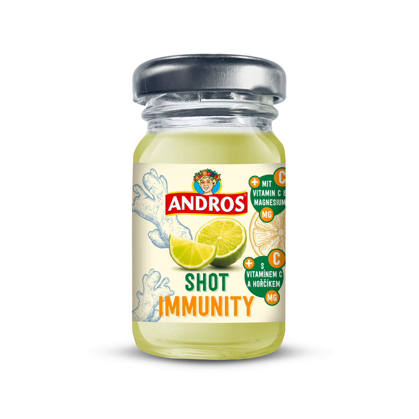 Andros Shot Immunity-lime és gyömbér ital, C-vitaminnal és magnéziummal 55 ml