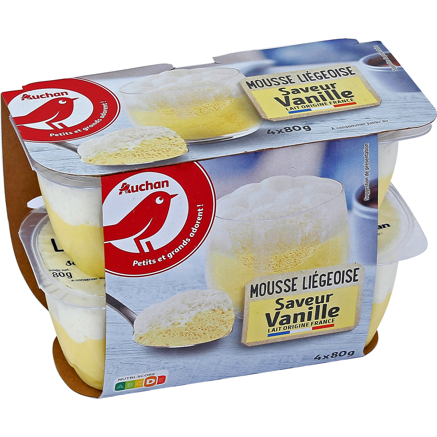 Auchan Kedvenc Liegeois vanília ízű tejdesszert tejszínhabbal 4 x 80 g