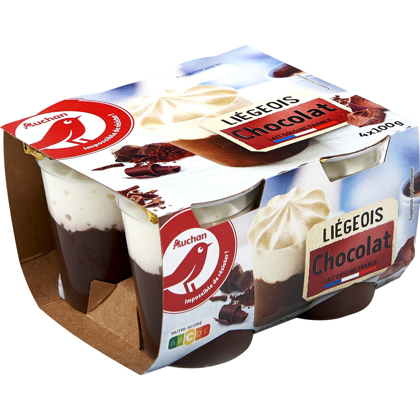 Auchan Kedvenc Liegeois csokoládé ízű tejdesszert tejszínhabbal 4 x 100 g