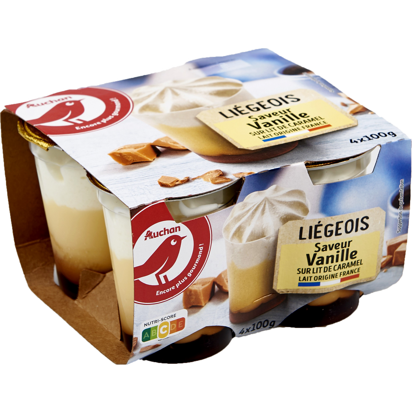 Auchan Kedvenc Liegeois vanília ízű tejszínes desszert karamella öntettel 4 x 100 g