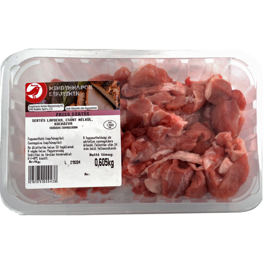 Auchan Kedvenc sertés lapockacsont nélkül kockázva védőgázas csomagolásban