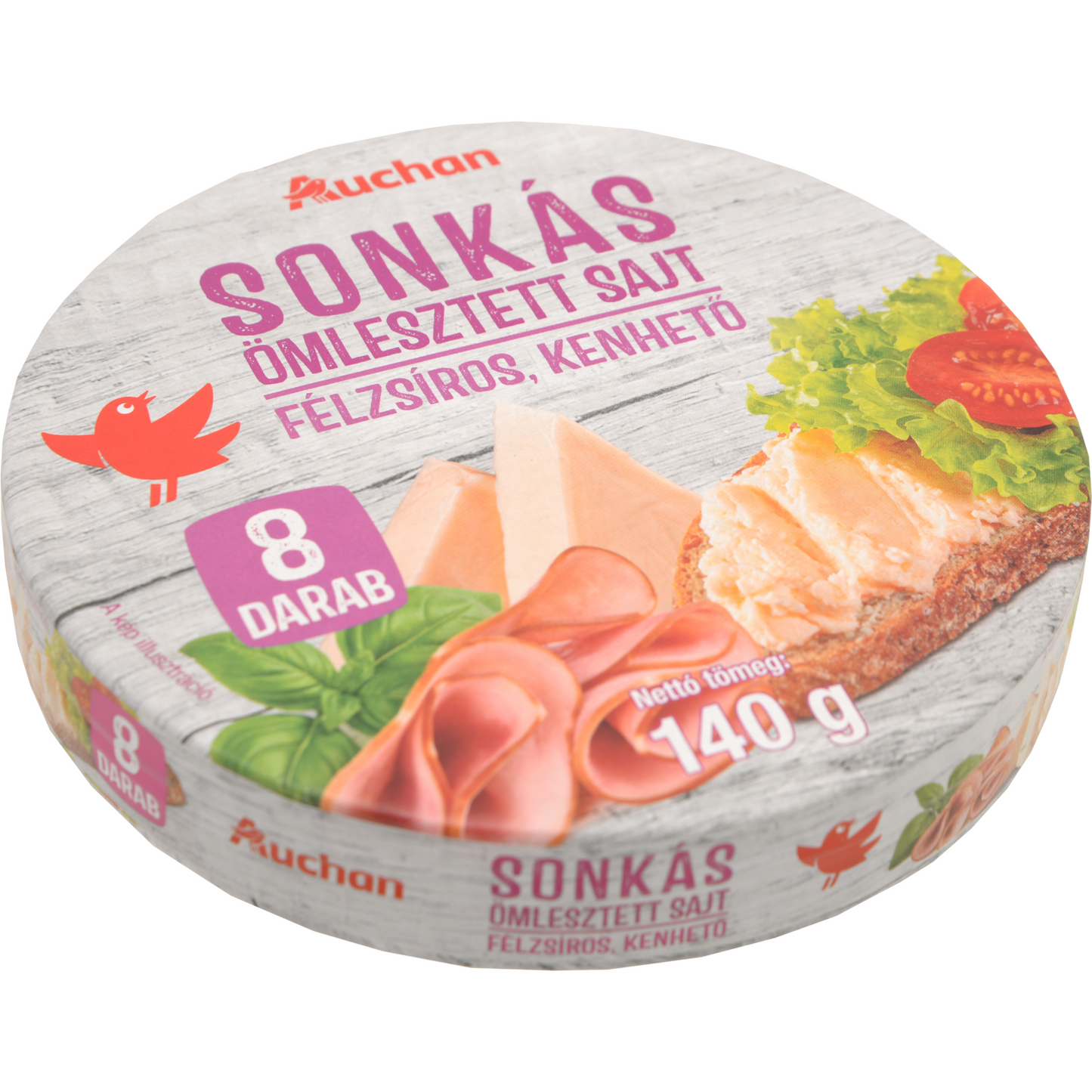 Auchan Kedvenc Sonkás, kenhető, félzsíros ömlesztett sajt 8 adag 140 g dobozos