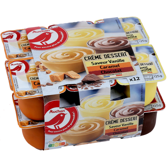 Auchan Kedvenc Csokoládé-, vanília - , karamell ízű, krémdesszert 12x125 g