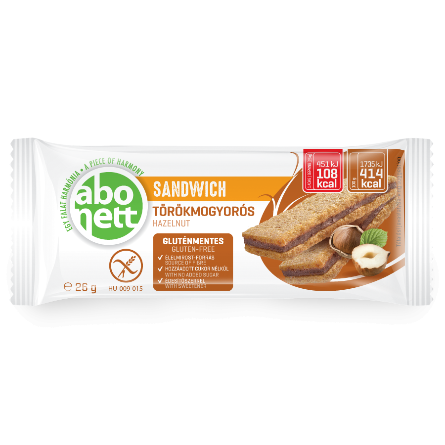 Abonett gluténmentes mogyorós szendvics édesítőszerrel 26 g