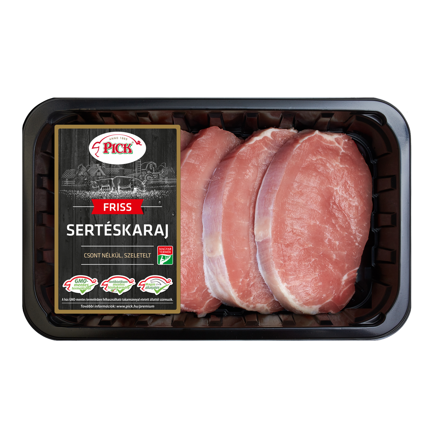 PICK friss SERTÉSKARAJ SZELET CSONT NÉLKÜL 500g GMO mentes, csomagolt
