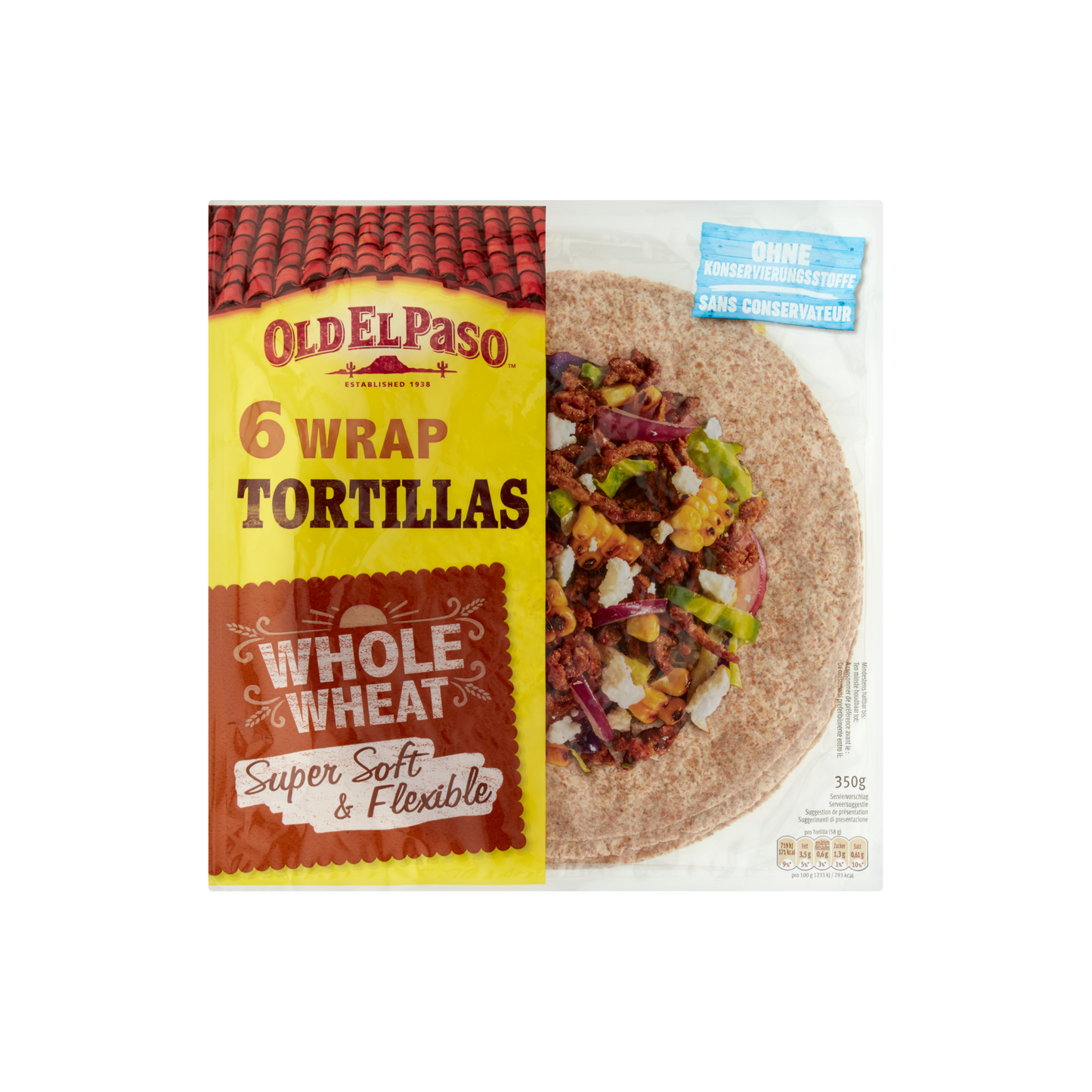 Old El Paso tortilla lepények teljes kiőrlésű búzalisztből 6 db 350 g