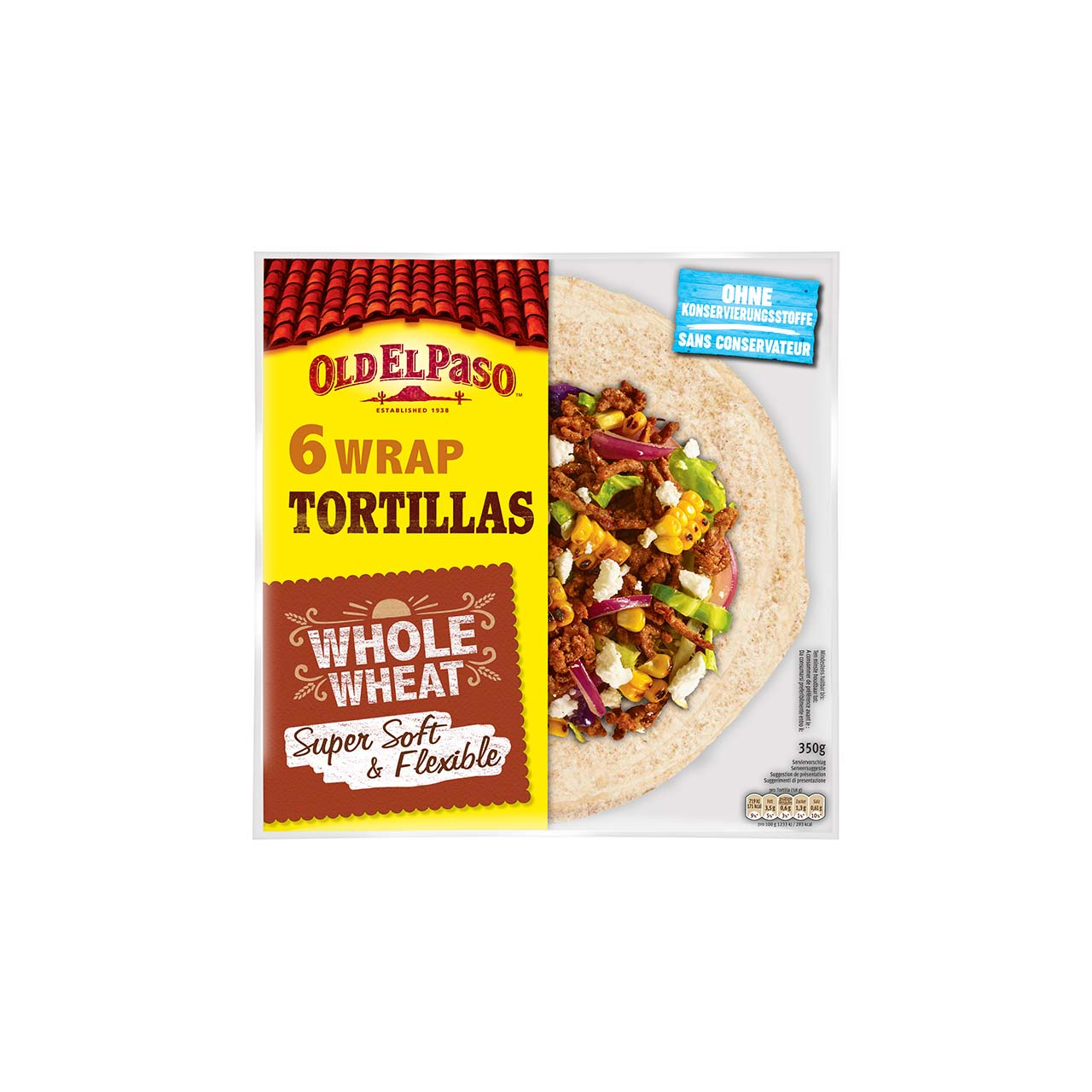 Old El Paso tortilla lepények teljes kiőrlésű búzalisztből 6 db 350 g