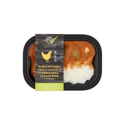 Purefood kókusztejes tikka masala csirkemell, jázmin rizs édesítőszerrel 350 g