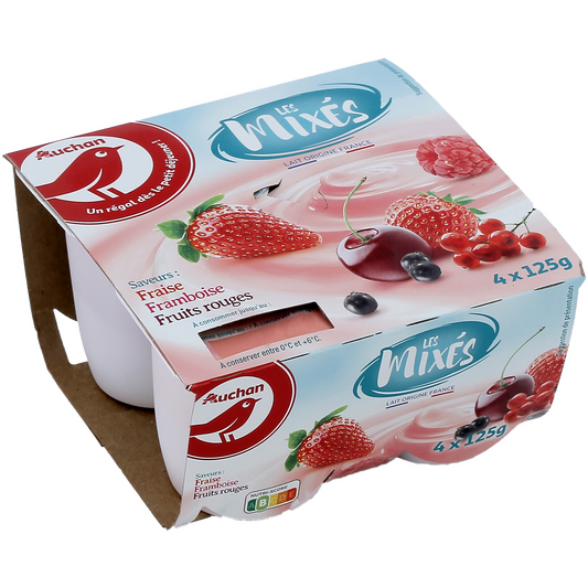Auchan Kedvenc Gyümölcsös joghurtok 3 féle: eper/málna/vegyes piros gyümölcs 4x125g
