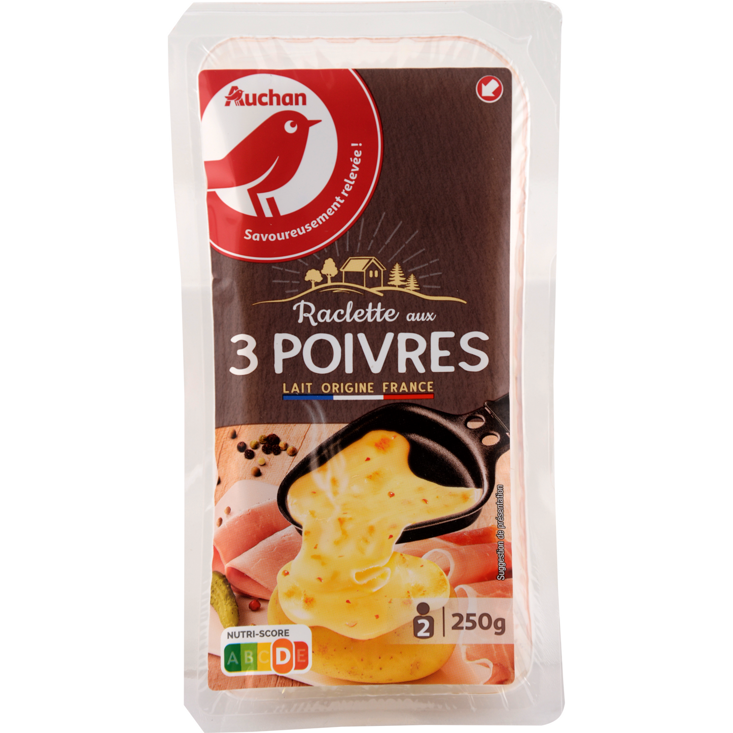 Auchan Kedvenc Raclette sajt pasztőrözött tejből 3 féle borssal, szeletelt 250 g