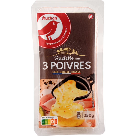 Auchan Kedvenc Raclette sajt pasztőrözött tejből 3 féle borssal, szeletelt 250 g