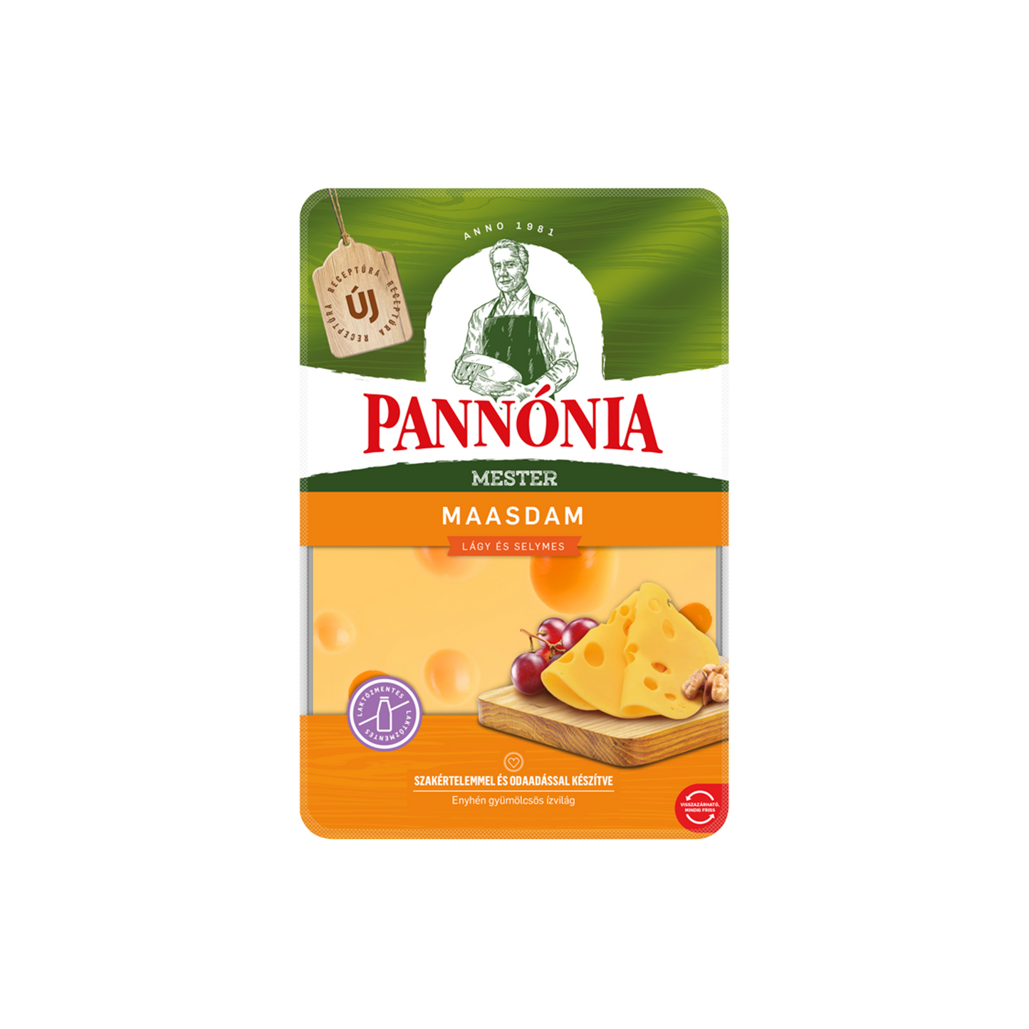 Pannónia Mester Maasdam szeletelt, zsíros, félkemény, erjedési lyukas sajt 125 g