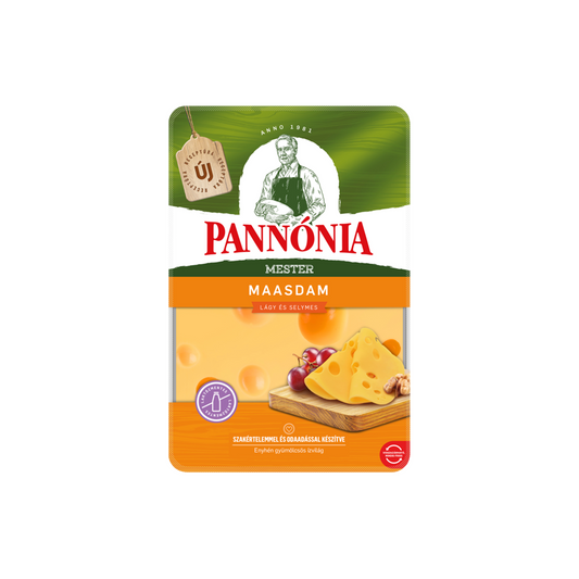 Pannónia Mester Maasdam szeletelt, zsíros, félkemény, erjedési lyukas sajt 125 g