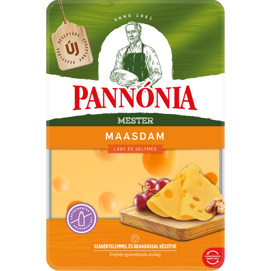Pannónia Mester Maasdam szeletelt, zsíros, félkemény, erjedési lyukas sajt 125 g