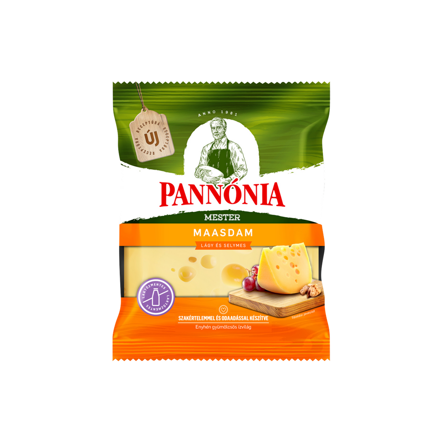 Pannónia Mester Maasdam darabolt, zsíros, félkemény, erjedési lyukas sajt 200 g