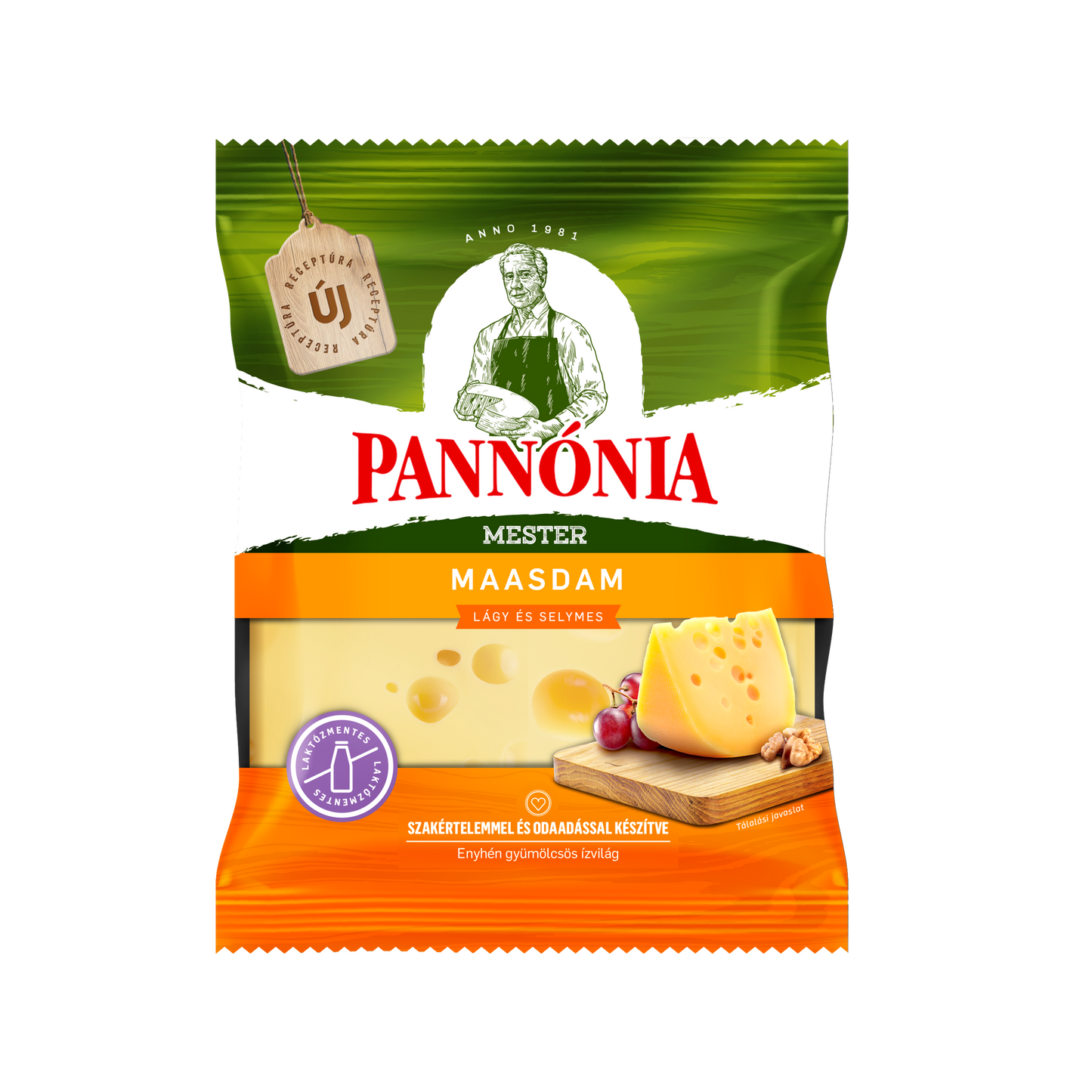 Pannónia Mester Maasdam darabolt, zsíros, félkemény, erjedési lyukas sajt 200 g