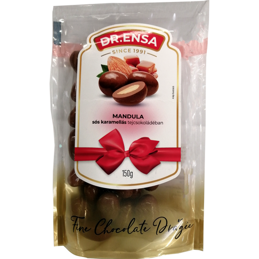Pörkölt mandula tejcsokoládé- sós karamell bevonattal 150 g