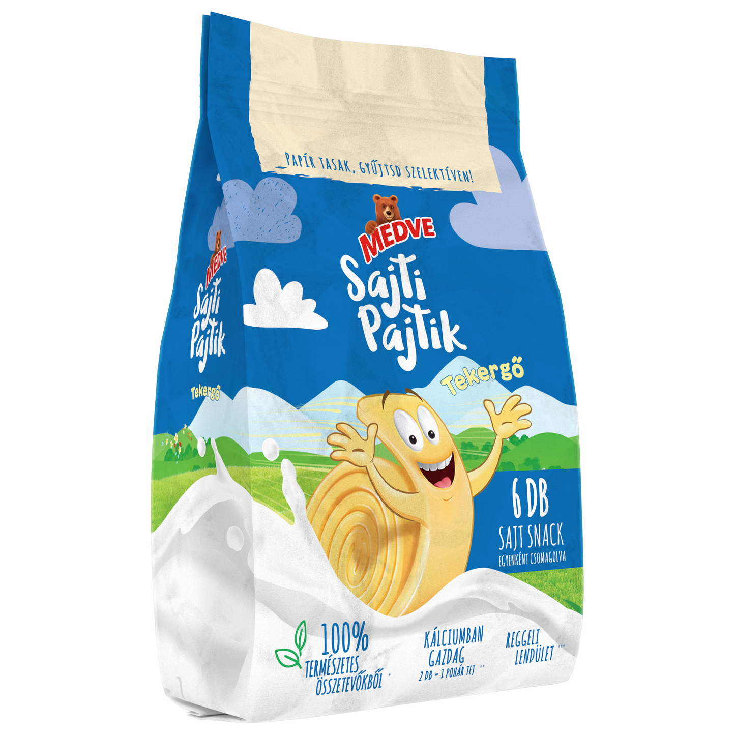 Medve Sajti Pajtik Tekergő mozzarella sajt snack 6 db 100 g