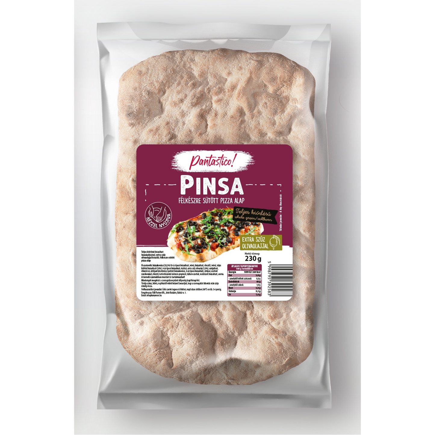 Pantastico! Pinsa teljes kiőrlésű félkészre sütött pizza alap 230 g