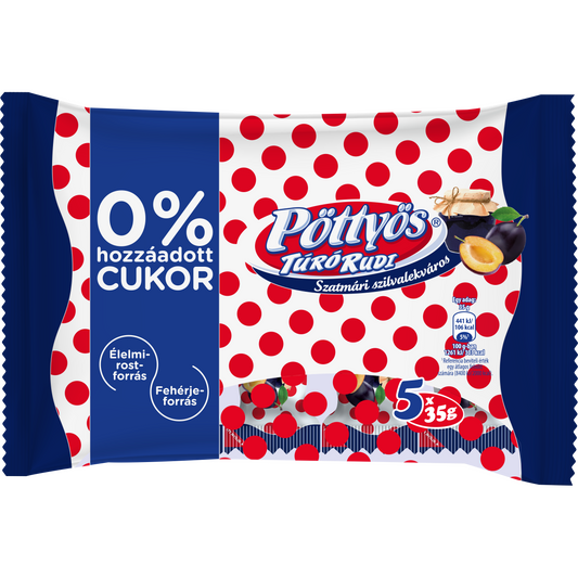 Pöttyös Túró Rudi desszertkészítmény szilvalekvárral, hozzáadott cukor nélkül 5 x 35 g (175 g)