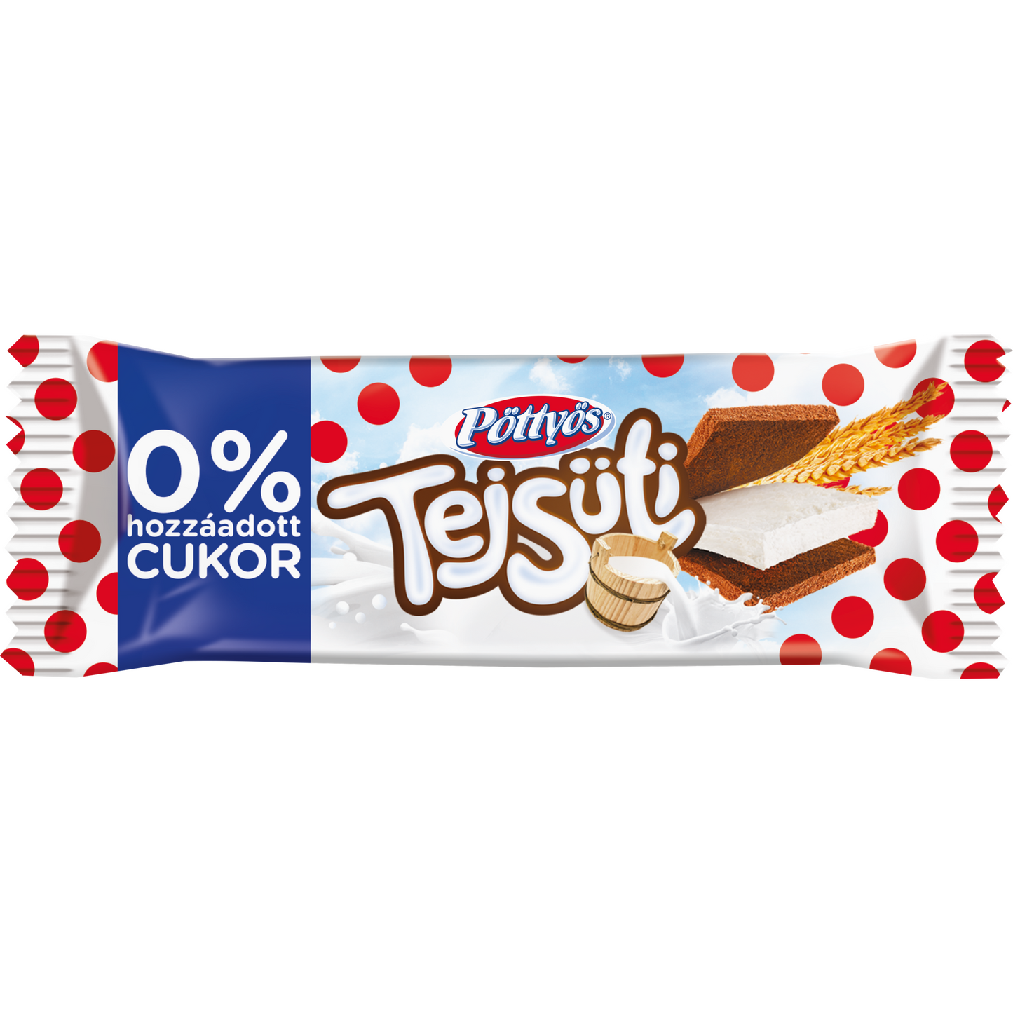Pöttyös Tejsüti tejes krémmel töltött kakaós piskóta, hozzáadott cukor nélkül, édesítőszerekkel 20 g