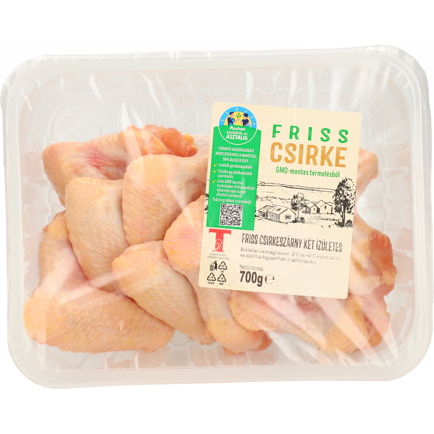 Gazdától az asztalig csirkeszárny, GMO-mentes termelésből, védőgázas csomagolásban, 700 g