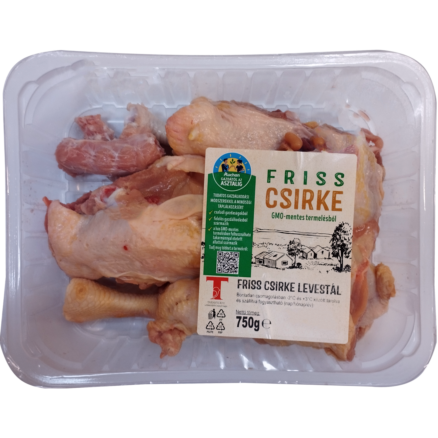 Gazdától az asztalig friss csirke levestál, GMO-mentes termelésből, védőgázas csomagolásban, 750 g