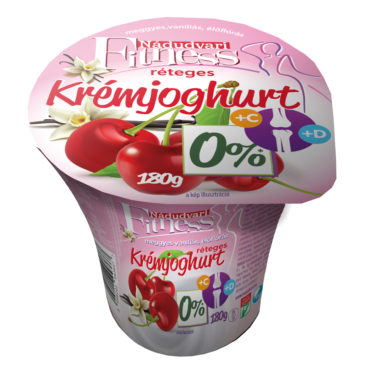 Nádudvari Fitness élőflórás réteges krémjoghurt meggyes-vaníliás 180 g