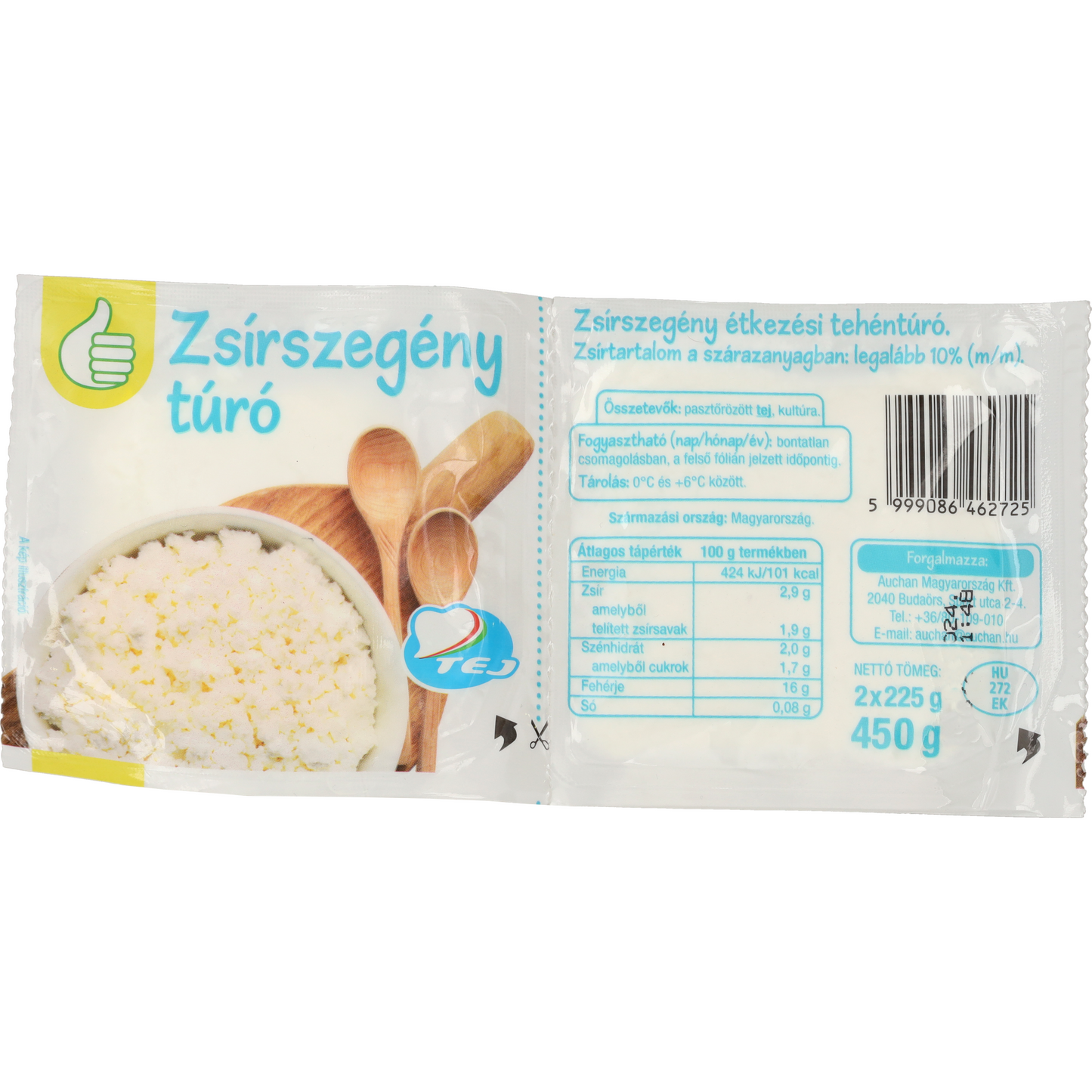 Auchan Tipp zsírszegény túró 2,9% 450 g